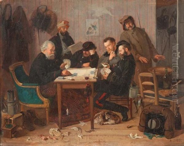 Militaires Jouant Aux Cartes - view 1