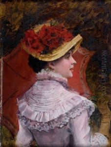 Jeune Fille En Buste A L'ombrelle by Ernest-Ange Duez