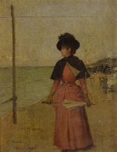 Elegante Sur La Plage De Villerville by Ernest-Ange Duez