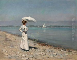 Elegante A L'ombrelle En Bord De Lac