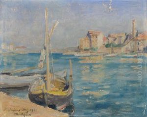 Strandansicht Von Martigues Mit Vor Anker Liegenden Booten