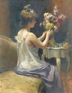 Interieur Mit Sitzender Dame Und Blumenstrauss by Frederic Dufaux