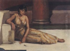 Femme Assise Avec Salamandre by Frederic Dufaux