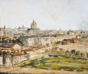 Vue Du Dome Des Invalides Depuis L'esplanade Du Champs De Mars by Edouard-Jacques Dufeu