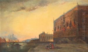 Venise - Dogenpalast Und Einfahrt Zum Canal Grande Im Abendrot by Edouard-Jacques Dufeu