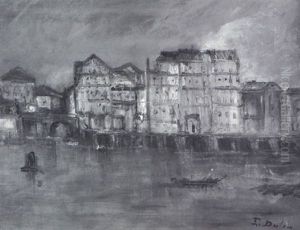 Venetian Architecture Along The Canal by Edouard-Jacques Dufeu