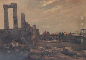 Arab Figures Among Ruins by Edouard-Jacques Dufeu