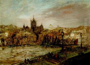Blick Auf Eine Stadt Am Flus