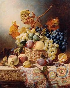 Dahlias In A Basket In A Field