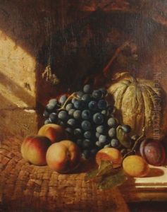 Still Life Of Grapes, Apples, A Melon And Plum On A Table by William Duffield