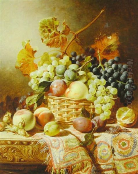 Still Life With Mixed Fruit, Hazelnuts And Raisins On A Draped Table - view 1