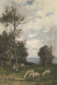 Landschaft Mit Schafen by Camille Emile Dufour