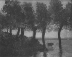 Kuh Am Waldrand Im Wasser by Georges Leon Dufrenoy