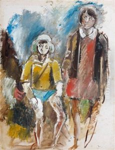 Enfant Assis Et Femme Debout