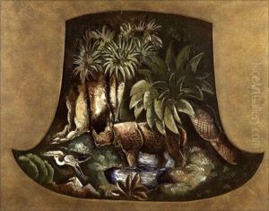 Paysage Exotique Avec Rhinoceros Pour Paul Et Virginie by Charles Georges Dufresne