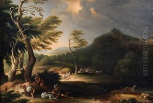 Italienische Landschaft Mit Hirten Wahrend Eines Gewitters by Gaspard Dughet
