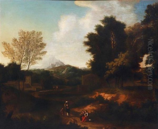 Paysages Classiques Animes De Promeneurs (pair) - view 1