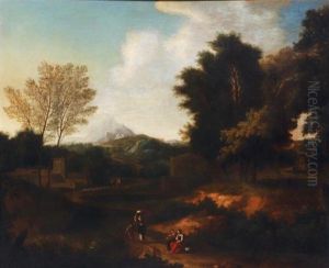 Paysages Classiques Animes De Promeneurs (pair) by Gaspard Dughet