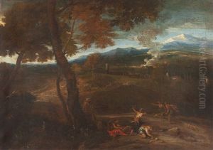 Arcadian Landscape With Diana And Her Followers Hunting by Gaspard Dughet
