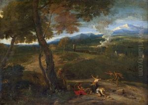 Arkadische Landschaft Mit Nymphen Bei Der Jagd by Gaspard Dughet