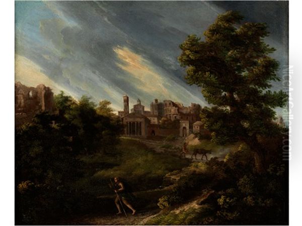 Landschaft Mit Stadtruinen Und Aufziehendem Gewitter - view 1