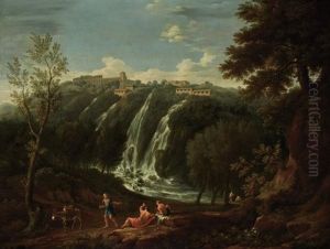 Travelers Resting Near The Falls Of Tivoli by Gaspard Dughet