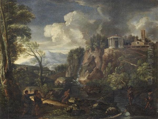 A View Of The Waterfalls At Tivoli With The Temple Of Vesta - view 1