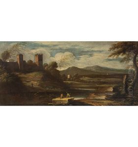 Landschaft In Der Umgebung Von Rom Mit Fischern by Gaspard Dughet