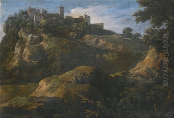 A Rocky Roman Landscape With A Hilltop Town - view 1