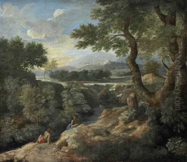 Figures Conversing In An Arcadian Landscape, With A Walled City In The Distance - view 1