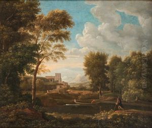 Italienische Flusslandschaft Mit Figurenstaffage.