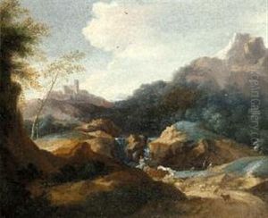 Paesaggio Con Torrente, Pastori E Fortezza Sullo Sfondo