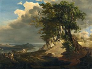 Kustenlandschaft Mit Fischern Bei Aufziehenem Gewitter Kustenlandschaft Mit Fischern Bei Aufziehenem Gewitter