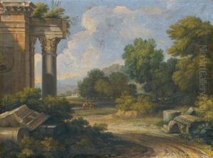 Roman Landscapes With Architectural Capricci (pair) by Gaspard Dughet
