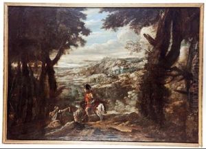 Paisaje Con La Escena De La Caridad De San Martin