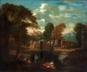 Pastoralt Landskap Med Figurstaffage by Gaspard Dughet