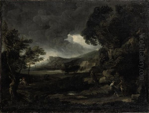 Landscape With Figures Seeking Shelter From The Stormy Weather - view 1