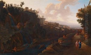Eine Ansicht Von Tivoli Mit Dem Tempel Der Sibilla Tiburtina Und Dem Grosen Wasserfall Im Vordergrund by Gaspard Dughet