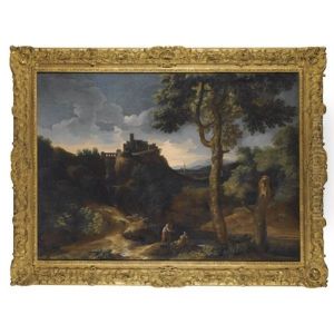 Italianate River Landscapes, Each With Figures Resting In The Foreground (various Sizes; Pair) by Gaspard Dughet