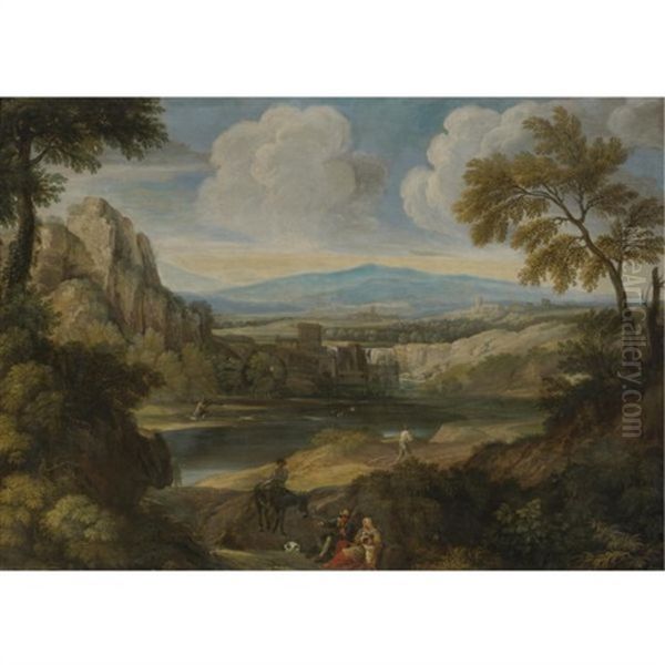 Extensive Italianate Landscape With Peasants In The Foreground - view 1