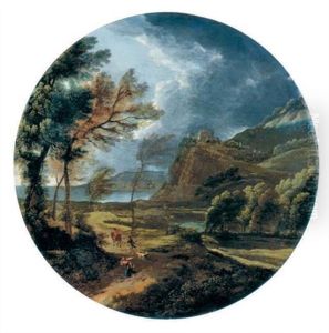 A Stormy Landscape With Travelers By A Cliff by Gaspard Dughet