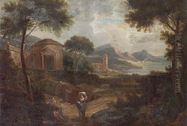 An Italianate Landscape With Figures On A Country Path, A Temple And Ruins Beyond - view 1
