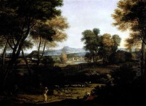 An Italianate Landscape With Washerwomen And A Shepherd And A Church Spire Beyond