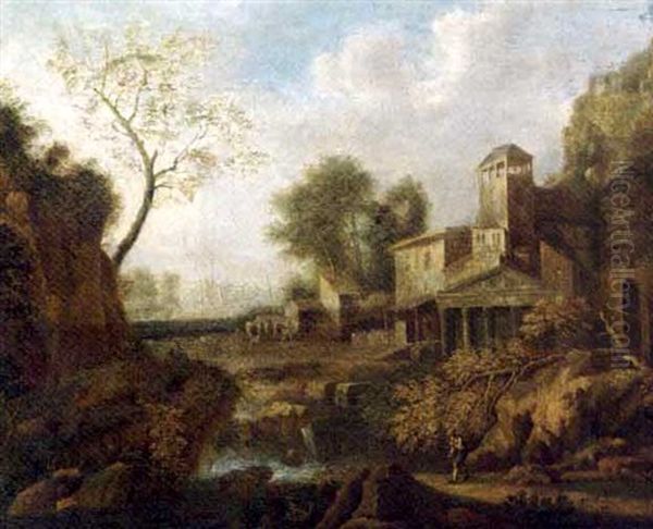 An Italianate River Landscape With A Traveller By A Town - view 1