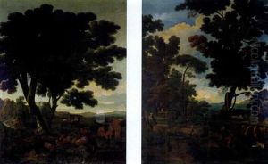 Paesaggio Boscoso Con Pastori E Gregge, (+ Paesaggio Boscoso Con Sarcofage Romano E Pastore Con Gregge; Pair)