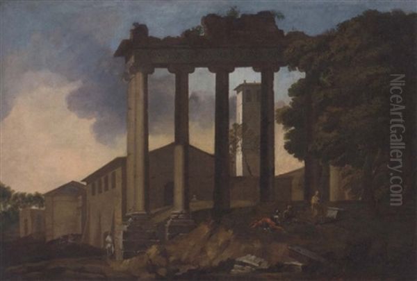 The Temple Of Concord, Rome, With Classical Figures In The Foreground - view 1