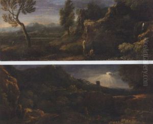 A Classical Landscape With Figures Beside Rivers by Gaspard Dughet
