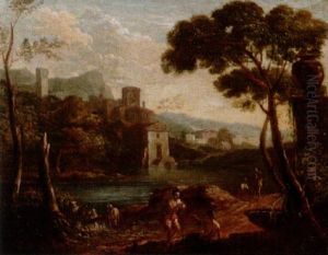 Italieniserande Landskap Med Figurer by Gaspard Dughet