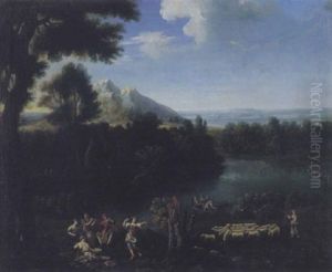 Arkadische Landschaft Mit Hirten Und Musizierende Gesellschaft by Gaspard Dughet