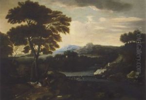 Classical Landscape With A Shepherd Minding His Flock Beside A River, With A Villa Beyond Classical Landscape With A Shepherd Minding His Flock Beside A River, With A Villa Beyond